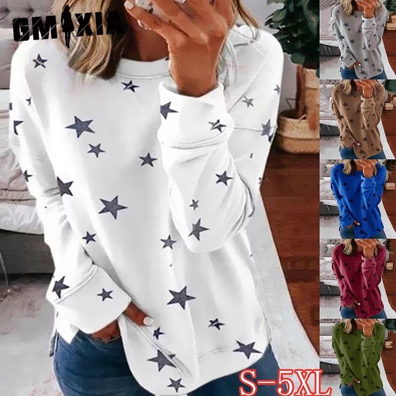 GMXIA Damen Mode Lässig Langarm O-Ausschnitt Blusen & Hemden