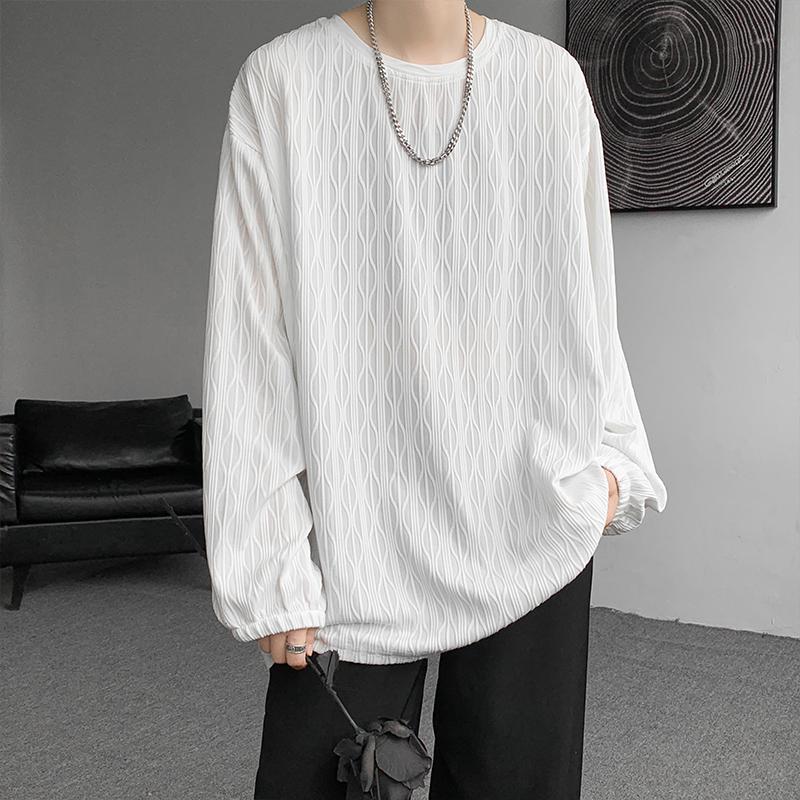 2025 Spring Autumn Men Oversized T-Shirt Man Long Sleeves Pure Color Tshirt Male Bottoming Shirt Man Basic Tops Tees