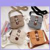Stylish Korean Checkered Canvas Crossbody Bag For Kids With Waterproof Features And Modern Design