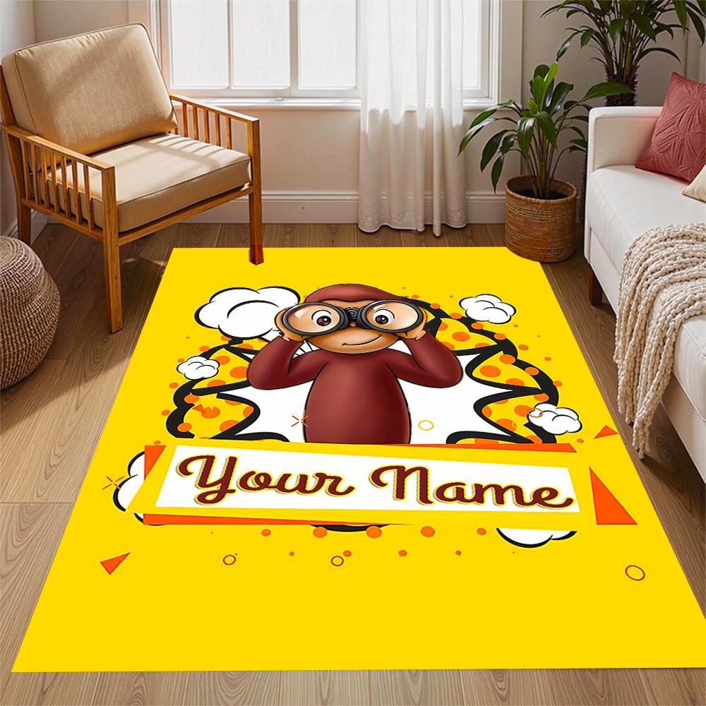 Curious Monkey Party Personalized Name Floor Mat Perfect for Bedrooms Study room Dormitory Playrooms Anti-slip Rug Decorate Offices