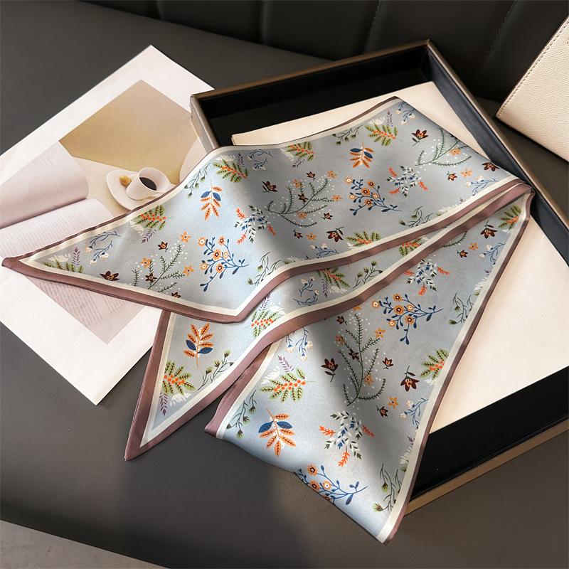 Fashion Double-layer Simulated Silk Women's Headscarf, Spring and Autumn Thin Streamer Bevel Scarf Temperament Small Silk Scarf Decorative Scarf Thin