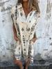 European & American Summer Casual Short-Sleeved Cotton Linen Shirt Dress with Pocket Print for Women