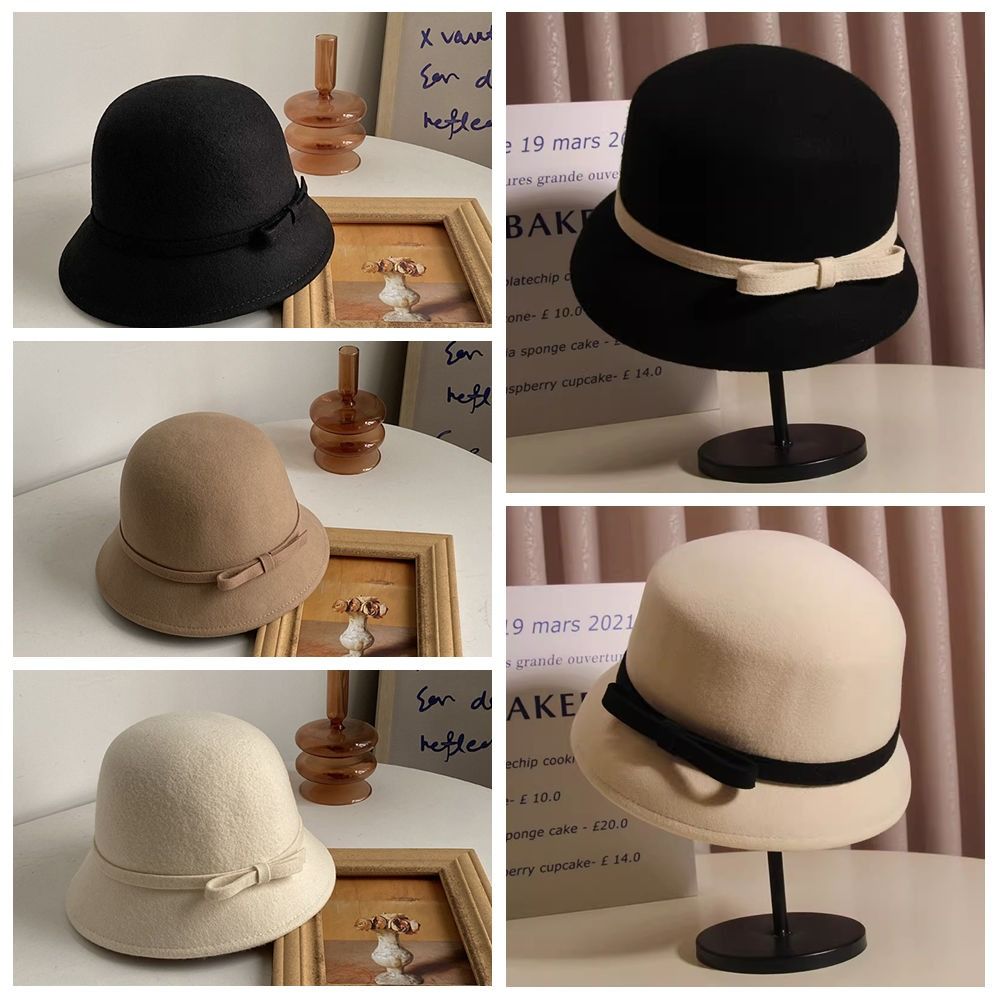 Panama Cap Felt Formal Hat Hepburnesque Bowknot Bucket Hat Retro Travel