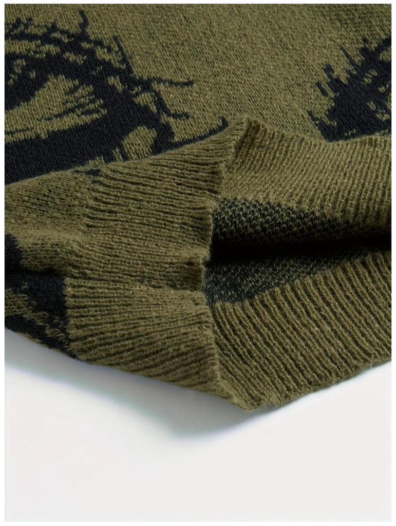Men's Trendy Dark Style Eye Pattern Knit Sweater - European/American Streetwear, Autumn/Winter Collection