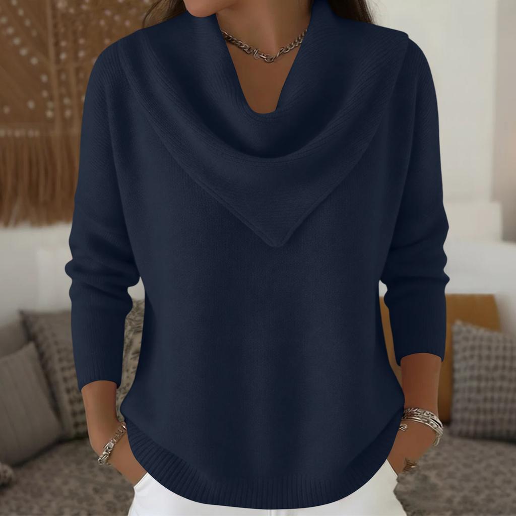 Damen Modischer Einfarbiger Rundhals Langarm Pullover Gestrickter Pullover Top