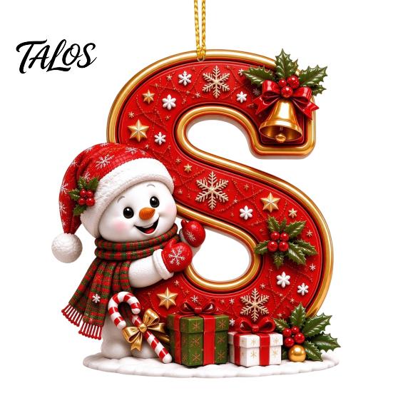 Indoor Holiday Decorations Cute Snowman Letter Christmas Ornament, 2D Flat Personalized A-Z Alphabet Gifts for Family Friends Acrylic Hanging Pendant