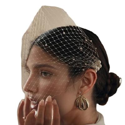 Pearls Bridal Veil Studded Stylish Graceful Head Cover Wedding Hair Accessory White Net Veil Wedding Photo Props