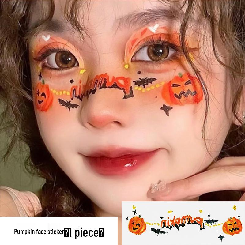 Children's Halloween Pumpkin & Ghost Face Stickers: Washable Makeup & Face Painting Decals