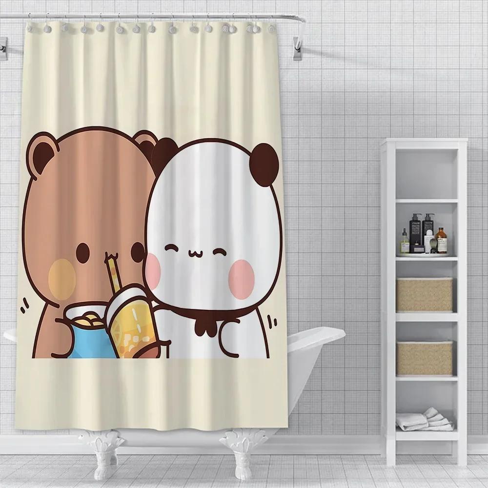 Cartoon Q-Quarto B-Bubu and Dudu Shower Curtain Waterproof Polyester Fabric Bath Curtains Home Bathroom Decor Curtain With Hook