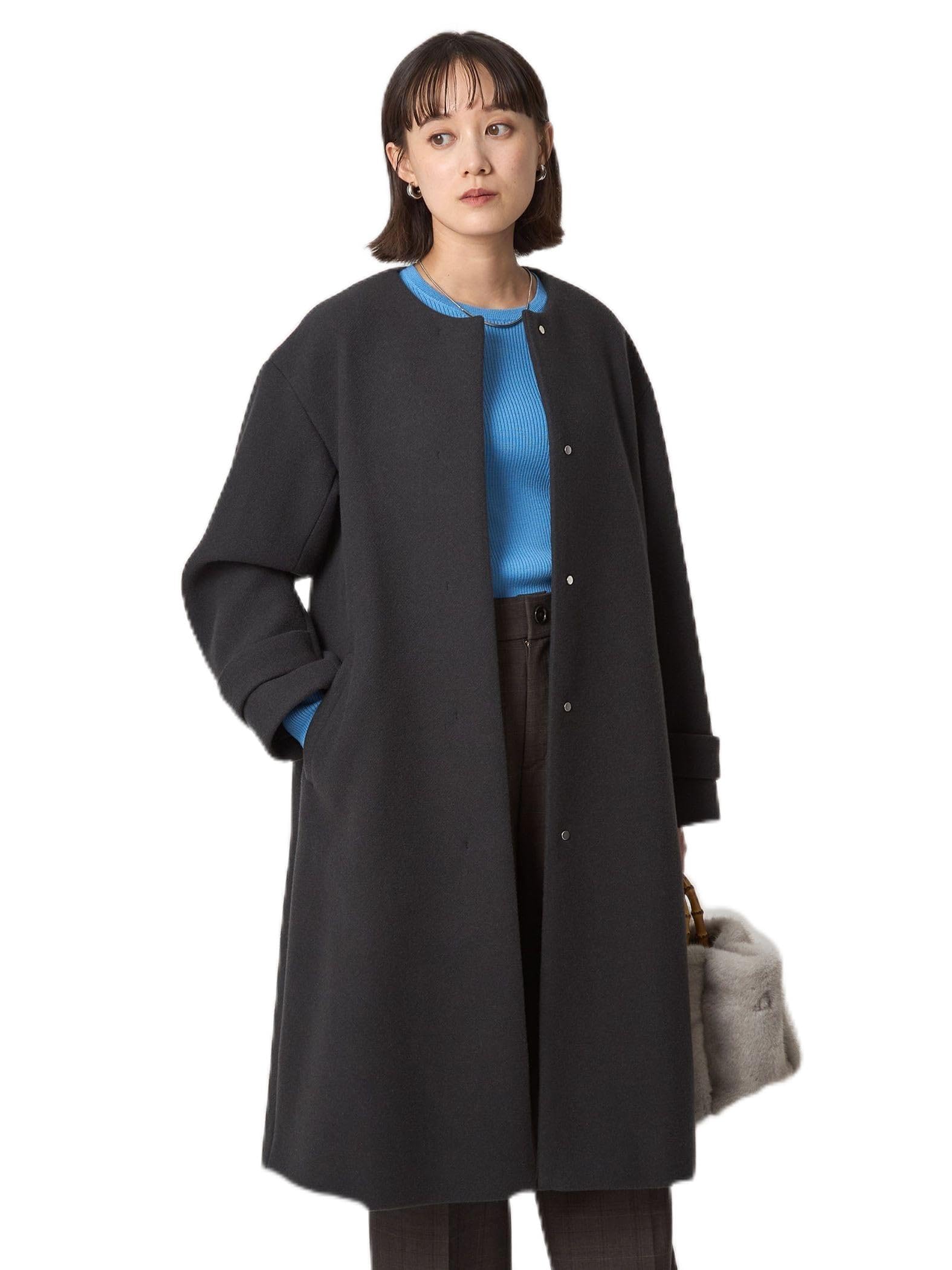 

United Arrows Green Label Relaxing SENTDALE WOOL Collarless Coat, Size 35251990960, 1950, DK.GRAY (19), M (38), available in Short.
