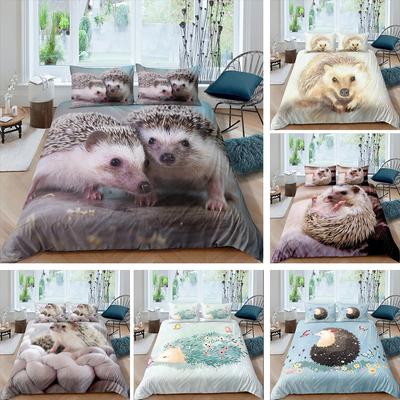 Zestaw pościeli 3D Hedgehog Queen King Size 2/3 szt. Luksusowy zestaw pościeli zwierzęcej/kołdry/poszewki na kołdrę i poszewki na poduszki