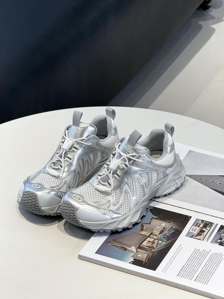 Silberne Daddy-Schuhe Damen 2025 neu Sommer Mesh atmungsaktiv Plateau Wanderschuhe vielseitige lässige Sportschuhe