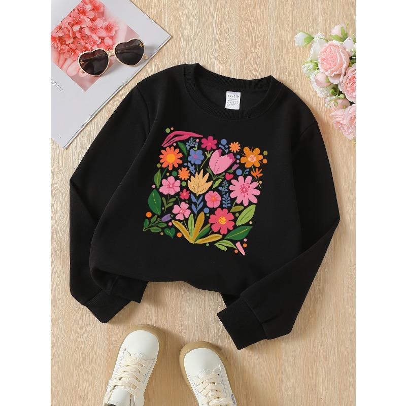 Kids Sweatshirt ,Vibrant Floral Patterned Sweatshirt , Featuring a Crew Neck Design Suitable for Autumn And Winter