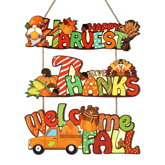 

Thanksgiving Welcome Sign Rustic Harvest Wooden Door Hanger Sign Gnome Turkey Pumpkin Truck Decorative Wall Plaque for Farmhouse Porch Wall Decor A