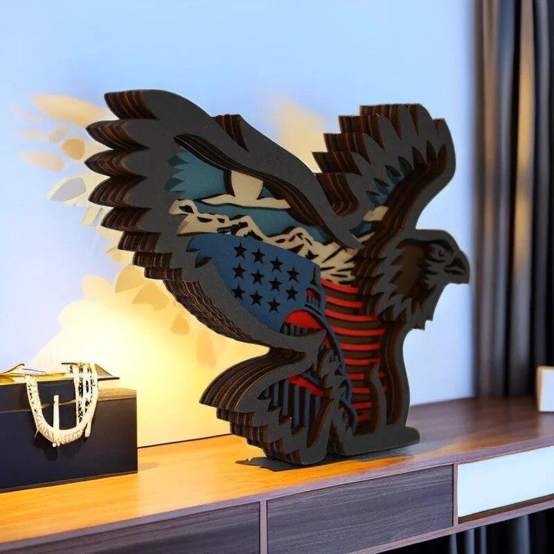 Creative 3D Wooden Carving Handcraft Multi Layer Hollow Animal Decoration Crafts Home Room Interior Decor Statues Ornaments Gift