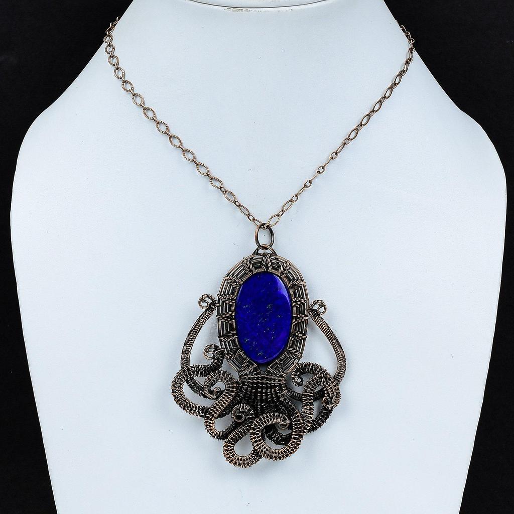 Lapis Lazuli Pendant Copper Wire Wrapped Pendant Natural Gemstone Pendant Handmade Jewelry Octopus Pendant For Gift Copper Wire Wrap Jewelry
