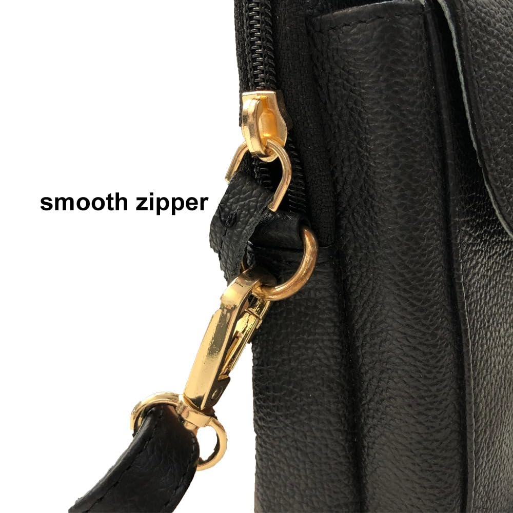 RSINC Herr & Dam Liten Mobiltelefon Axelväska med Plånbok att Hänga, Läderpåse för Damer, Designer, Justerbar Rem | Svart Läderpåse