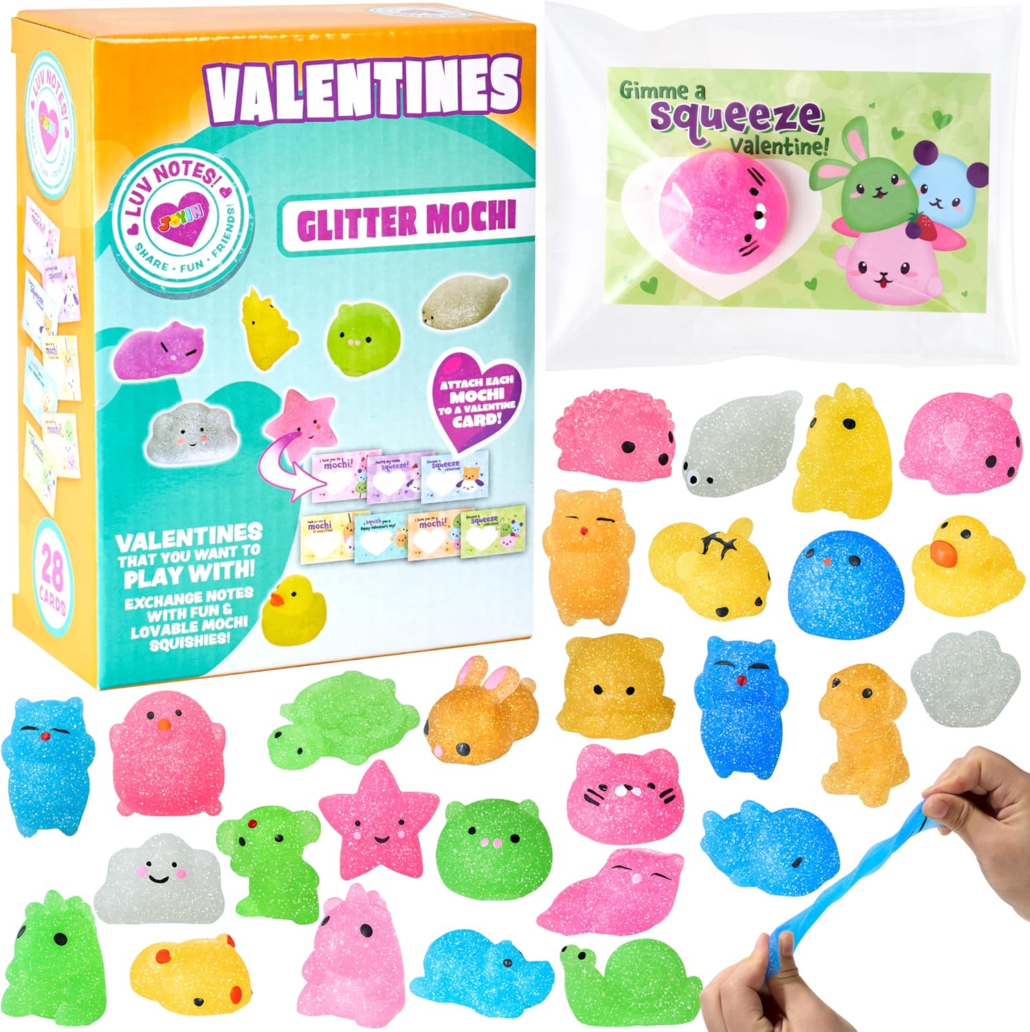 

Packs Valentine Day Gift Cards Glitter Mochi Squishy Toys Squeeze Kawaii Stress Relief Fidget Toy Kids JOYFY 28 s with to for Kid Friendly