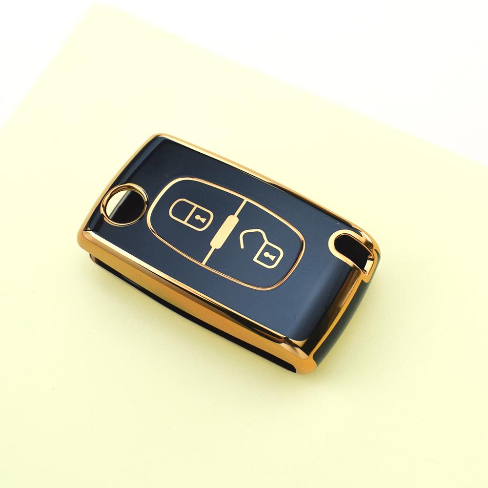 2/3 Buttons Fashion Gold Edge TPU Car Remote Key Case Cover Shell Fob Holder For Peugeot 607 3008 5008 107 207 307 308 407 For Citroen Xsara C5 C6 C8