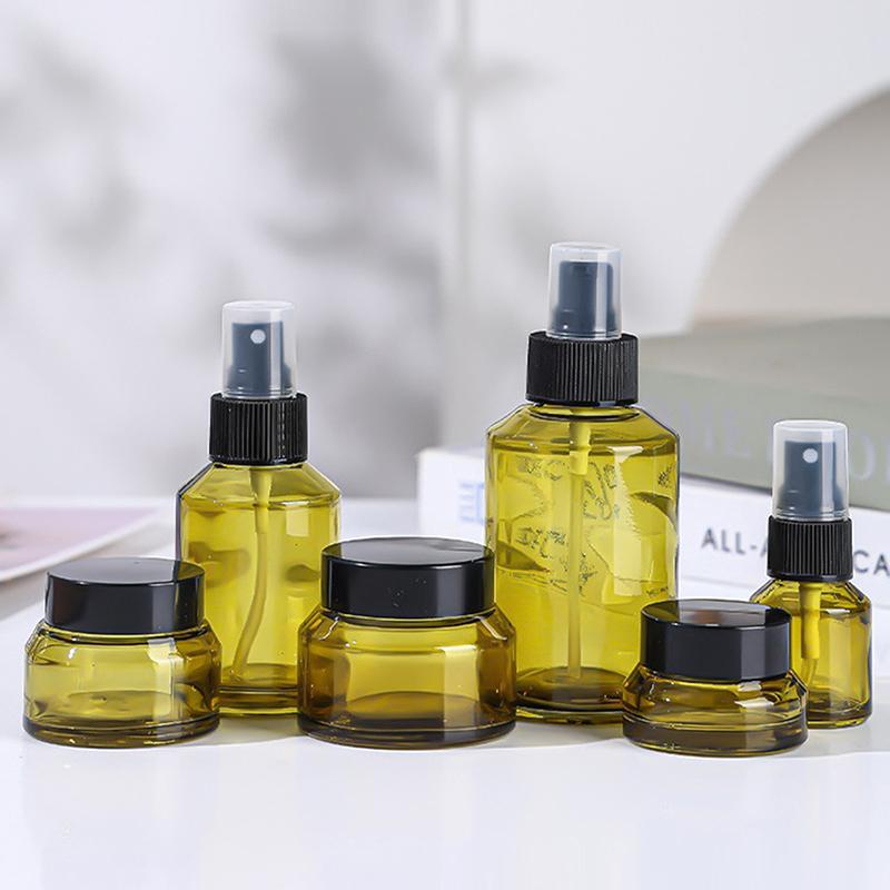 15Ml-60Ml Empty Refillable Bottle Green Glass Diy Cosmetic Bottle Cream Lotion Jar Pump Bottle For Shampoo Portable Travel