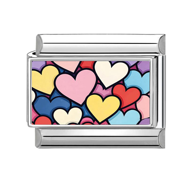 Sweet Ring Necklace Heart Flowers Pattern Charm Beads Fit 9MM Stainless Steel Bracelet Couple DIY Making Wedding Jewelry Gift
