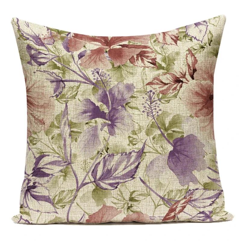 Flower Pattern Decorative Sofa Seat Cushion Cover Fresh Floral Print Pillowcase Home Decor Square Custom Throw Pillows Cover