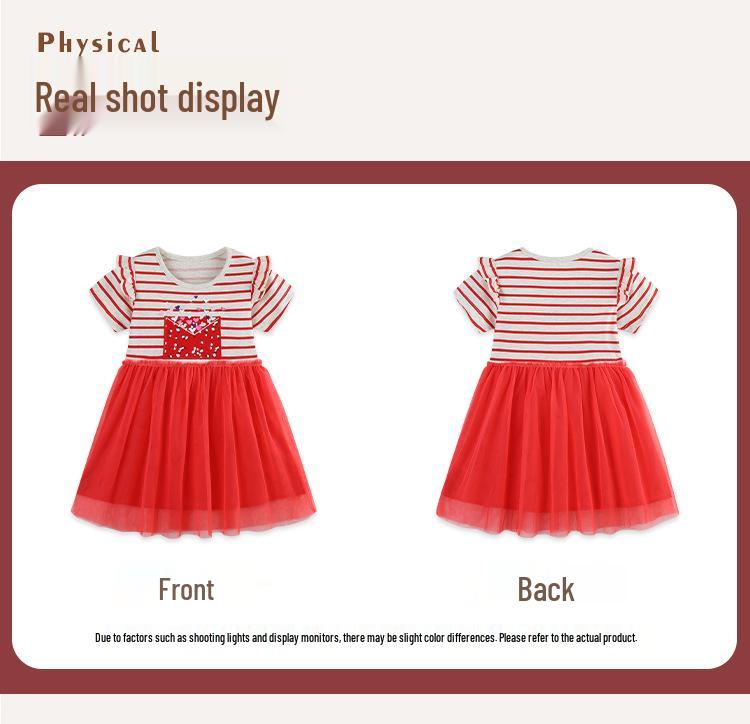 New Summer Striped Mesh Embroidered Princess Dress for Girls: European Style, Cute and Long