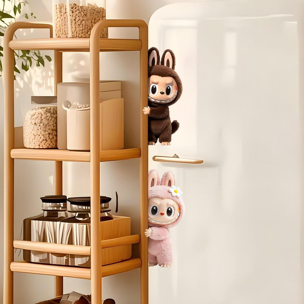 Labubu Cute Plush Doll Refrigerator Magnet - 3D Personality, Strong Magnetic, Waterproof Door Decoration Sticker.