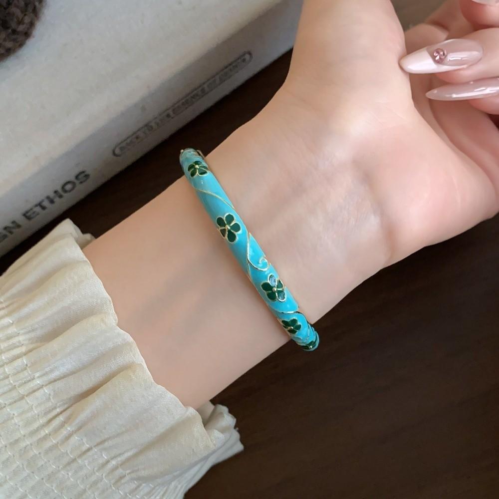 Traditional Vintage Cloisonne Bangle Chinese Women's Hand Bracelet Flower Bangle Jewelry Gifts