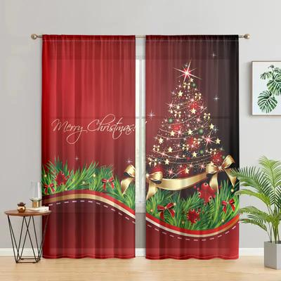 2 Stück, glänzende Weihnachtsbaumvorhänge - 30% Verdunkelung - geeignet für Wohnzimmer, Schlafzimmer, Küche, Heimdekoration