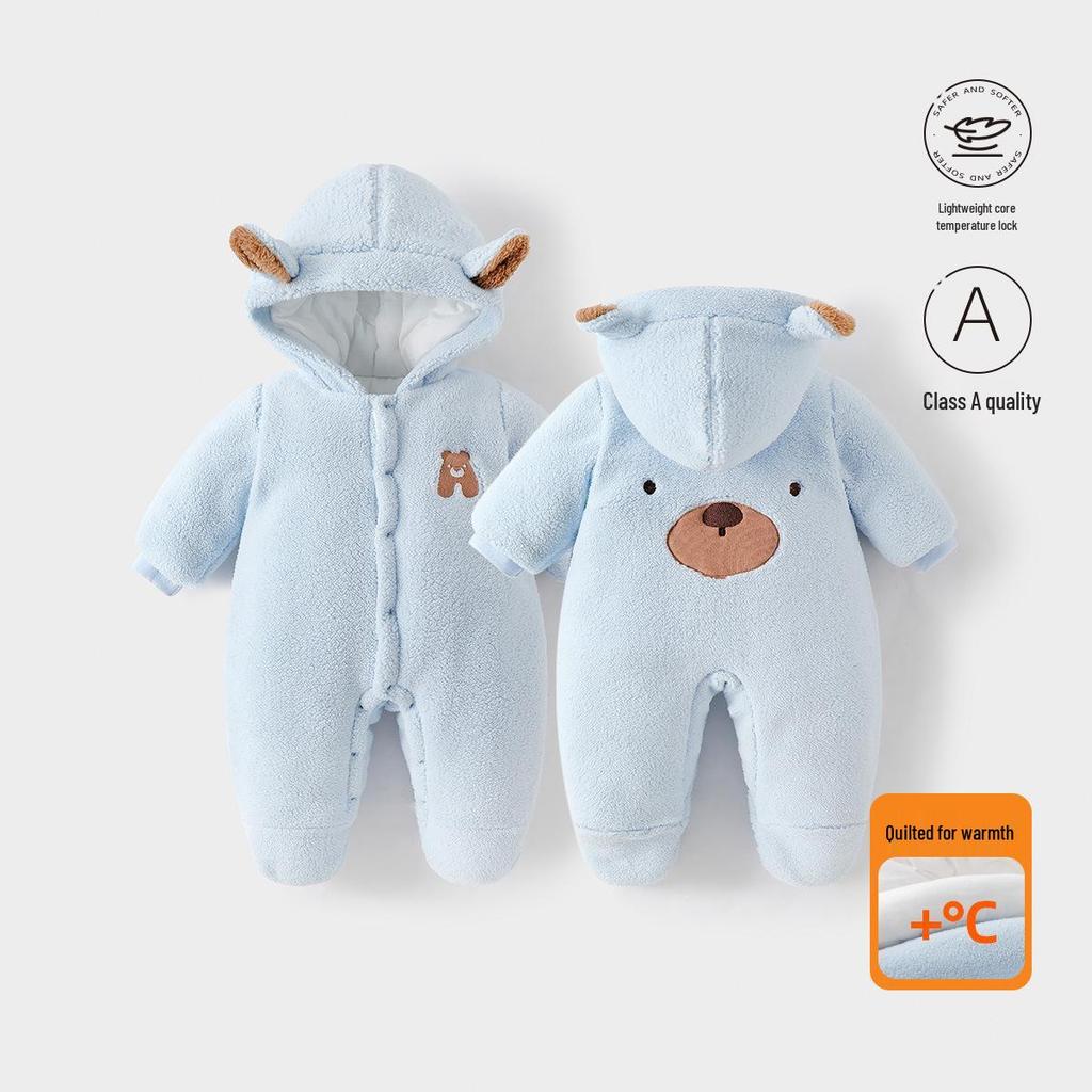 Infant Winter Jumpsuit: Thickened Cotton with Velvet, Quilted Warm Newborn Outfit for Autumn and Winter