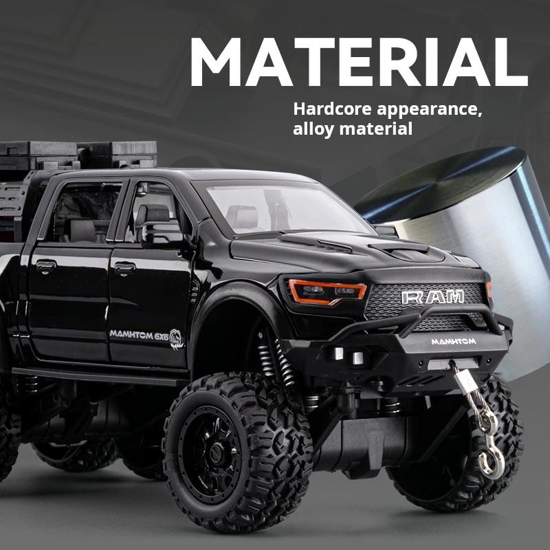 1:24 Scale Raw Metal T-Rex & Mammoth Pickup Truck Model Large Alloy Off-Road Vehicle Pull Back Collectible Figurine & Gift