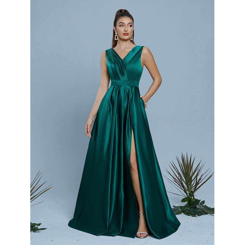 

2026 New Model of Foreign Trade Cross-Border Formal Dress, High-End Niche Luxury, Elegant Green Gown for Ladies Social Events Green XL