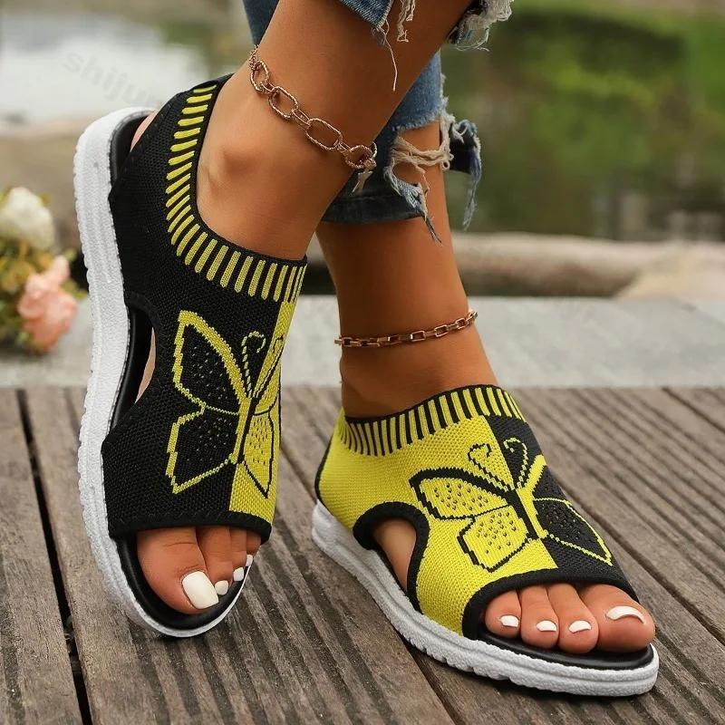 Women Sandals Summer 2026 Casual Peep Toe Sandals Mesh Fashion Wedges Butterfly Non Slip Outdoor Breath Sport Sandals Sneakers