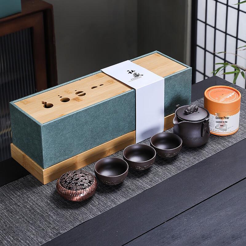 Purple Clay Tea Set with Incense Burner