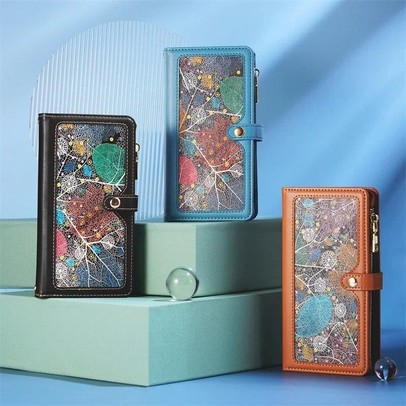Zipper Wallet Case for Samsung Galaxy S24 Ultra 5G Crossbody Multi Card Slot Leather for Galaxy S23 S22ultra A24 A14 A54 A33 A53 Wallet Card Case