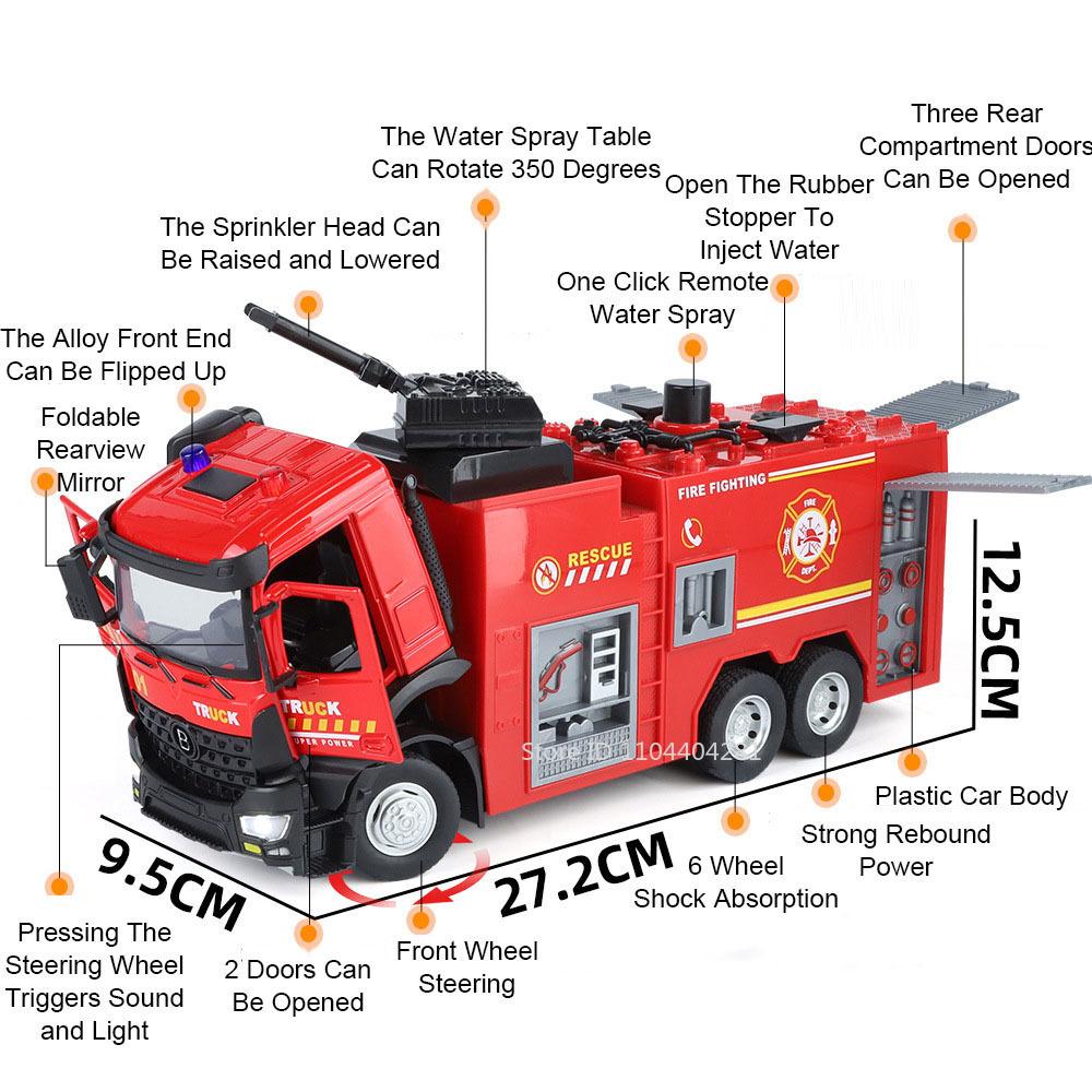 1:24 Ladder Water Tank Fire Truck Alloy Sprinkler Sweeper Model Toys Car Doors Opened Sound Light Pull Back Vehices Boy Kid Gift