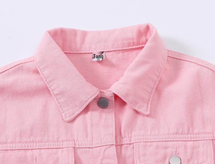 Damen Rosa Frühling Locker Geschnittene Jeansjacke - Kurz, Langärmlig, Übergröße, Lässiger Koreanischer Stil