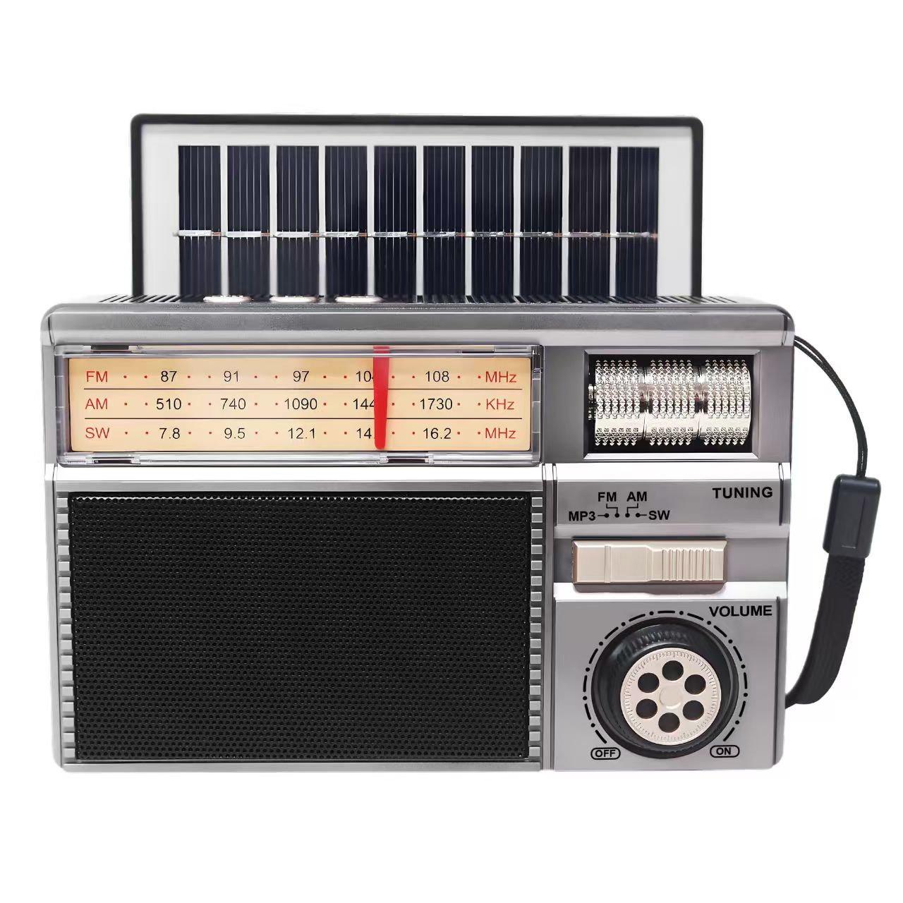 

Outdoor Emergency Solar Charging Radio Portable Bluetooth Stereo Wireless Speaker Supports TF Card USB Charging MP3 Music Player сірий