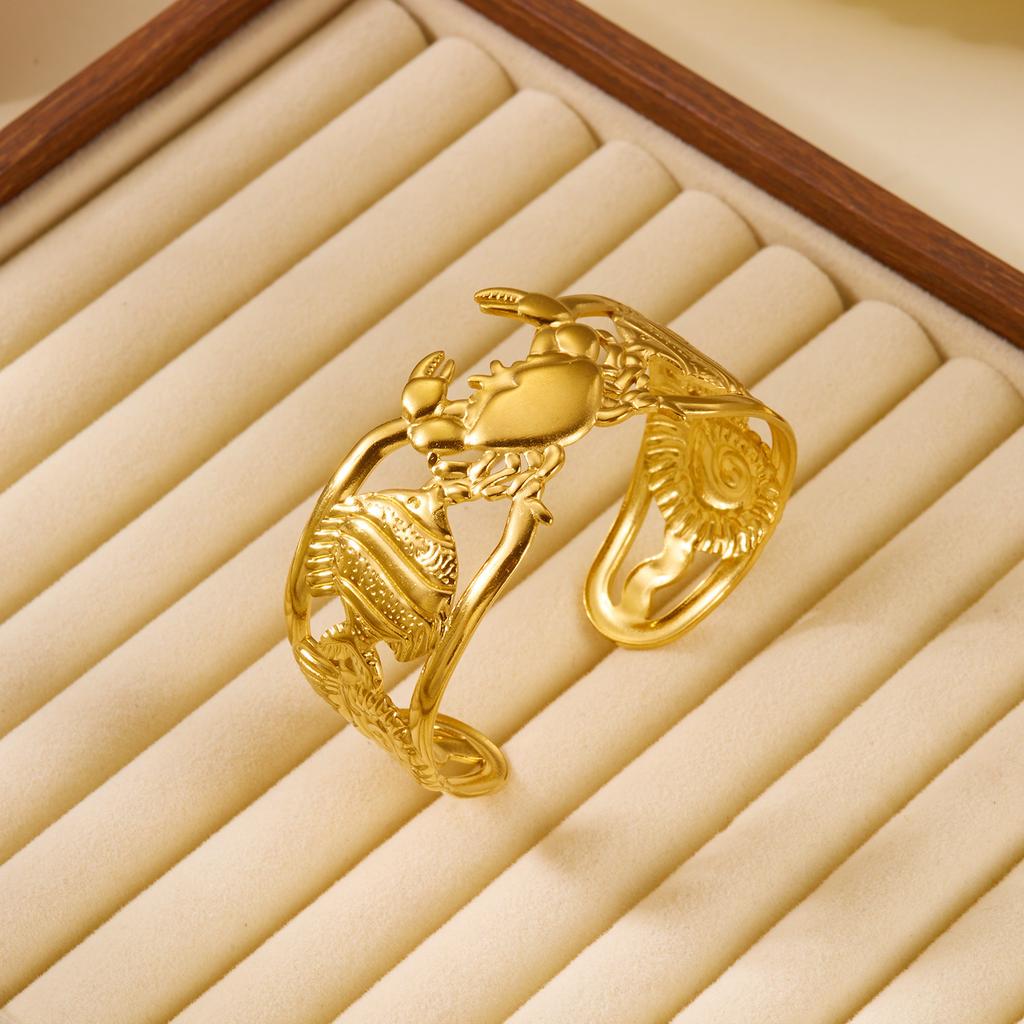 Holiday style starfish conch turtle high color retention opening bracelet, new 18K gold oil pressure stainless steel bracelet