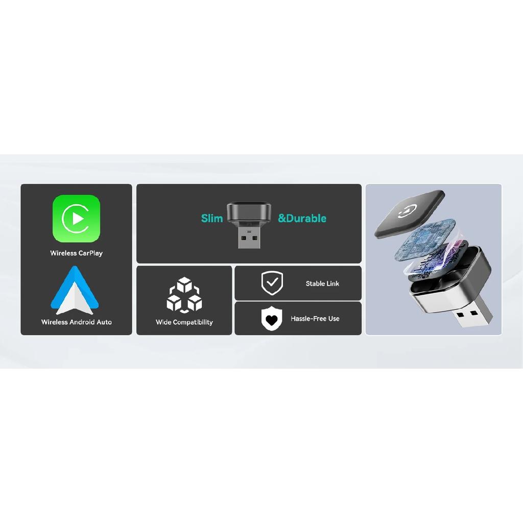 2026 2-in-1 Wireless CarPlay & Android Auto Adapter, Ultra Mini Dongle Converts Wired to Wireless Plug & Play Stick for Cars