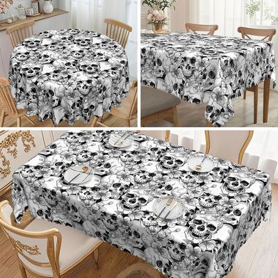 1 Scary Skull Pattern Tablecloth, Skull Design Is Suitable For Kitchen, Dining Room Decoration, Home Decoration