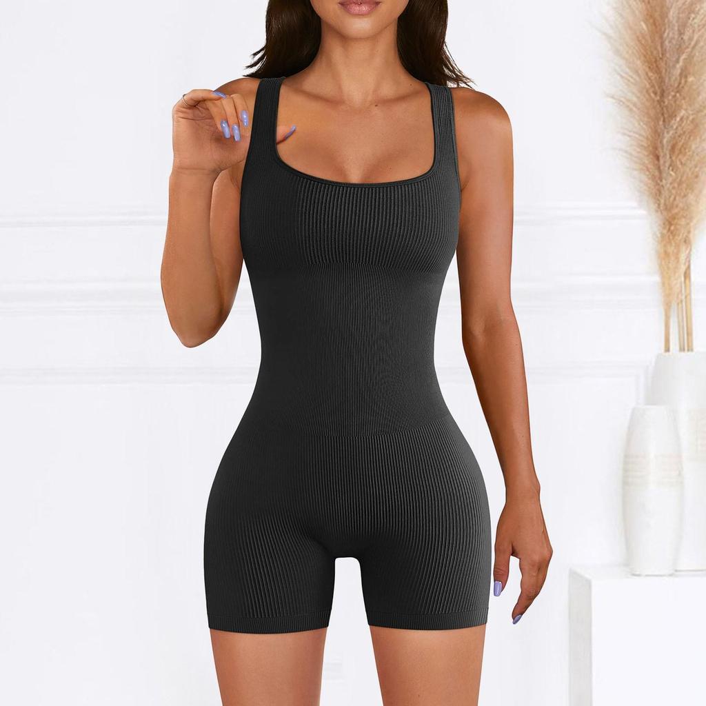 European and American Women’s Ribbed Square Neck Slimming Jumpsuit – New Autumn/Winter Collection