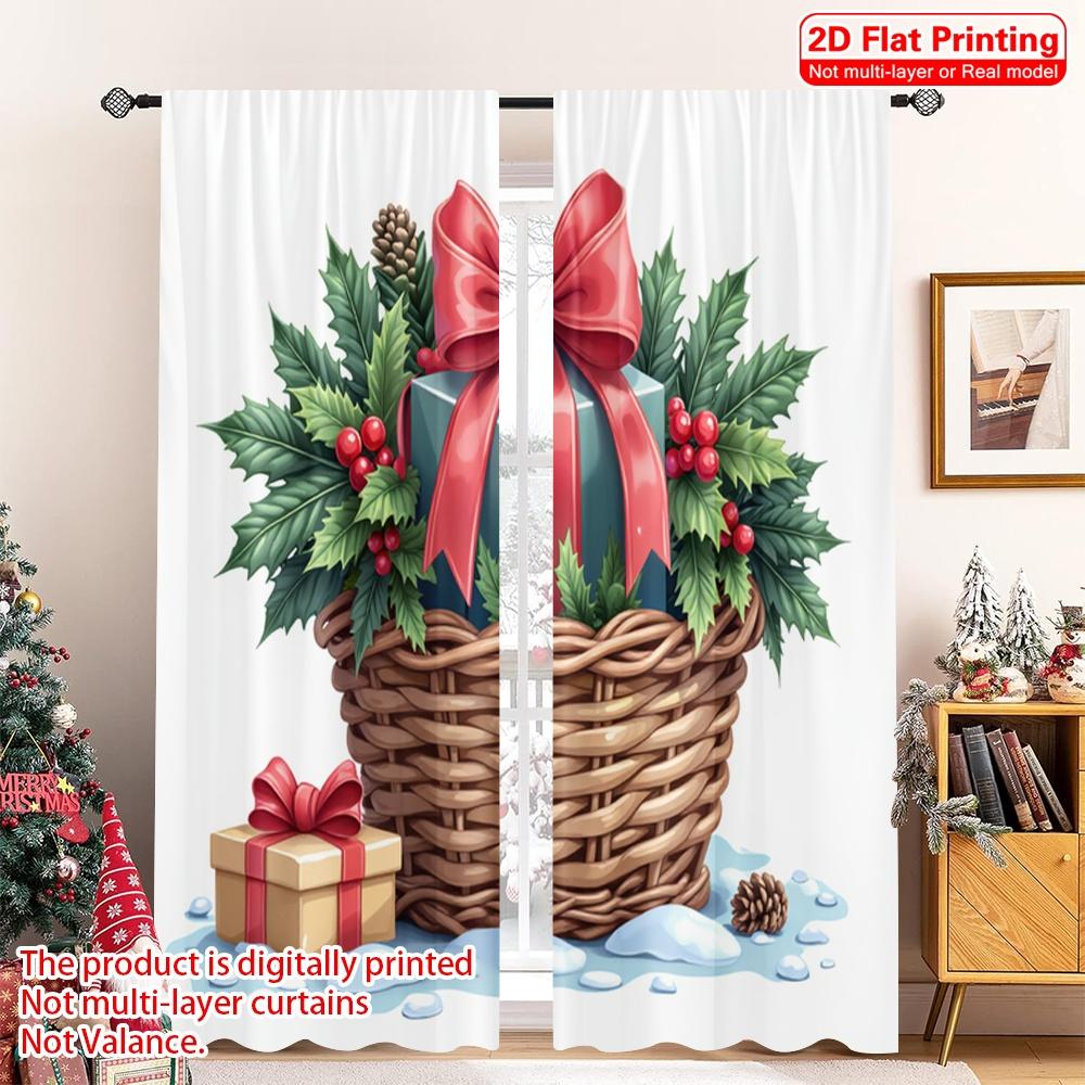 

2pcs 2D flat printing Merry Christmas Popular Drapes Christmas Gift Basket Holly Berries 100% Polyester Without Electricity 0 52.50×116.00 CM 2pcs