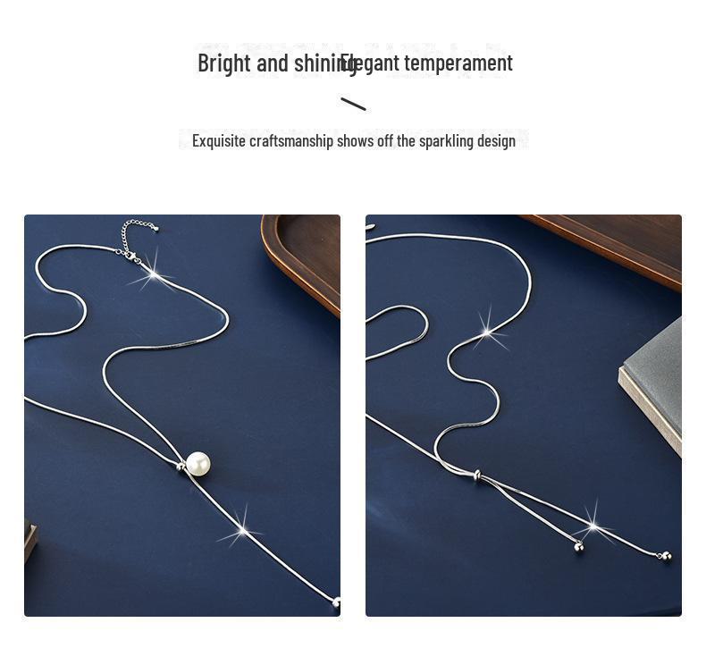 Titanium Steel Pearl Pendant Necklace for Women - Elegant Long Necklace for Autumn and Winter Sweaters