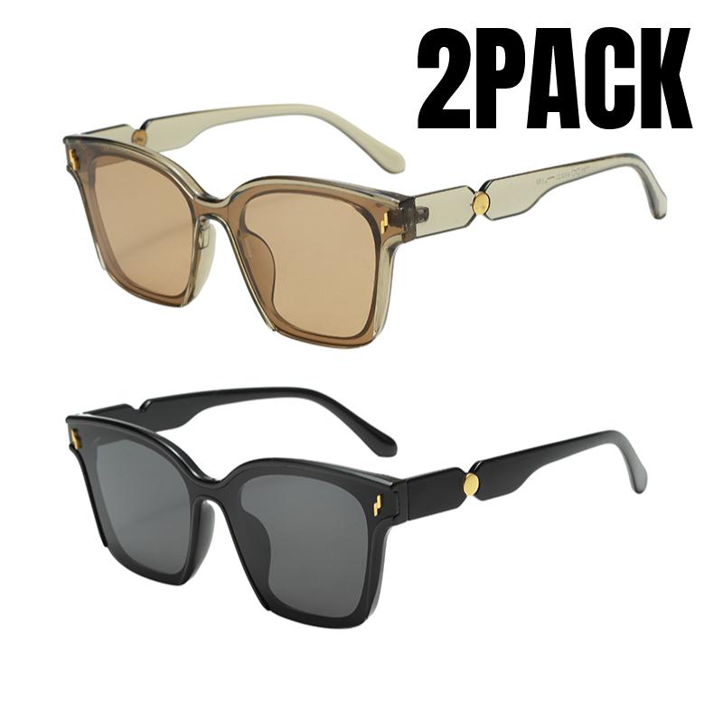 2PACK New Fashion Full-frame Korean Light Luxury One-piece Square Large Frame Sunglasses Holiday Travel Sunscreen Sunglasses