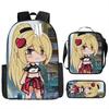 Classic Popular Funny Novelty Gacha 3D Printed 3pcs/Set Pupil School Bags Laptop Daypack Backpack Lunch Bag Pencil Case