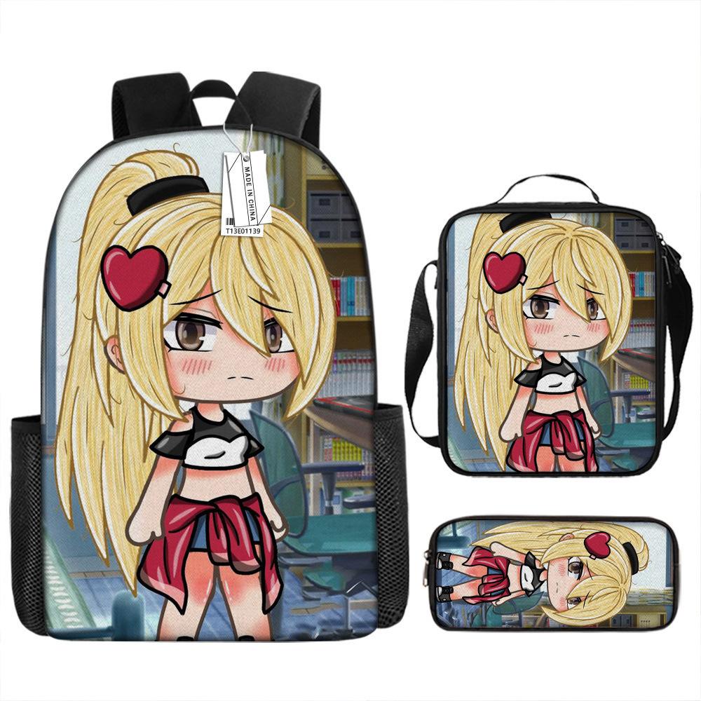 Classic Popular Funny Novelty Gacha 3D Printed 3pcs/Set Pupil School Bags Laptop Daypack Backpack Lunch Bag Pencil Case