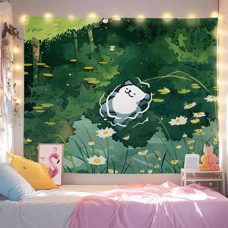 Spring Line Puppy Background Cloth Cartoon Anime Wall Hanging Tapestry for Bedroom  Dorm Decor