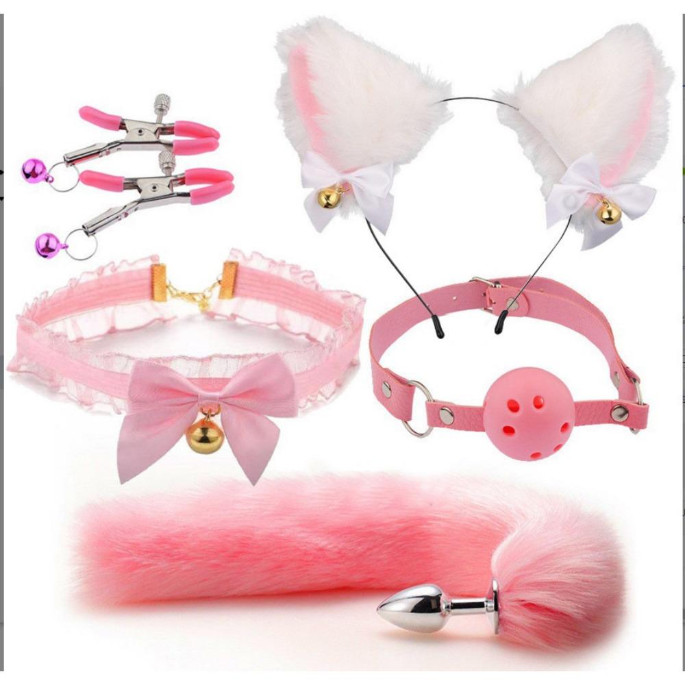 Erotic Three-Piece Set Set Backdoor Anal Plugs Male Female Utensils Sex Toys Sm Metal Erotic Set Foxtail Role Play